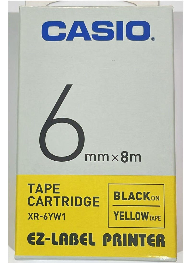 Casio tape cartridge black on yellow tape XR-6YW1