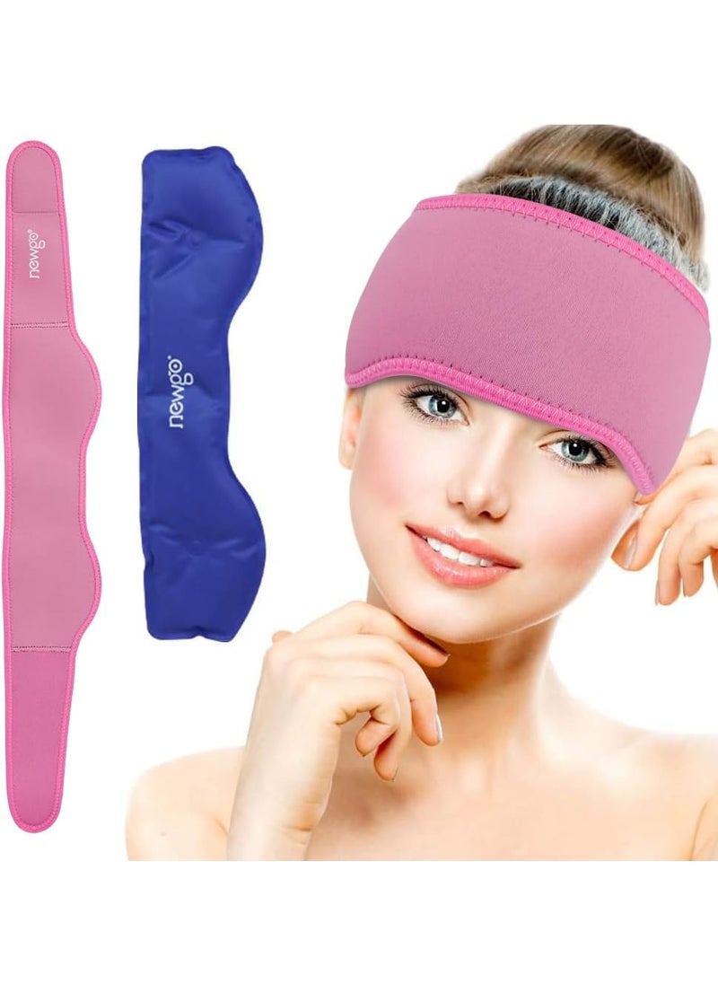 NEWGO NEWGO Headache Ice Pack Head Wrap for Migraines, FSA or HSA Eligible Cold Pack Head Ice Therapy Wrap for Headache Relief, Tension, Sinus Pain, Chemo, Head Injuries - Rosered 