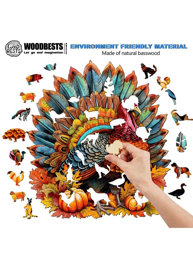 Woodbests Wooden Puzzle For Adults, Colorful Turkey Puzzle (L, 270Pcs, 13.3"X12.1") Beautiful Wooden Box, Wooden Jigsaw Puzzles Unique Shape, Thanksgiving Gifts For Adults And Kids Family Game - Image 2