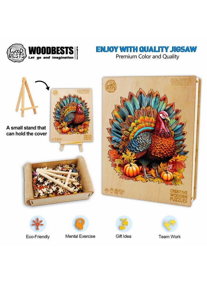 Woodbests Wooden Puzzle For Adults, Colorful Turkey Puzzle (L, 270Pcs, 13.3"X12.1") Beautiful Wooden Box, Wooden Jigsaw Puzzles Unique Shape, Thanksgiving Gifts For Adults And Kids Family Game - Image 3