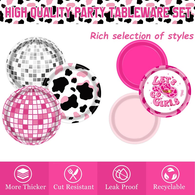 LINHAXM 131 PCS Cowgirl Birthday Party Decorations Disco Cowgirl Party Decorations - Includes Plates, Napkins, Cups, Banner, Hanging Swirl, Tablecloth, Balloon for Western Cowgirl Party Decorations, Serve 24 - Image 3