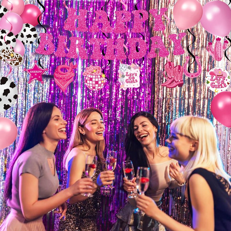 LINHAXM 131 PCS Cowgirl Birthday Party Decorations Disco Cowgirl Party Decorations - Includes Plates, Napkins, Cups, Banner, Hanging Swirl, Tablecloth, Balloon for Western Cowgirl Party Decorations, Serve 24 - Image 5