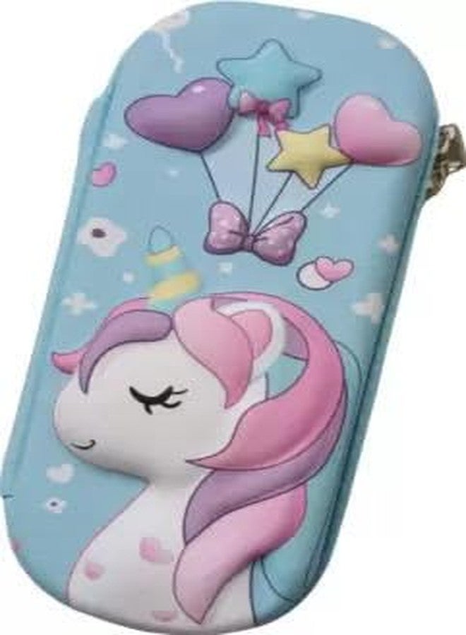 HaRvic Unicorn Pencil Case 3D EVA Stationery Box Pink Pencil Pouch Organizer with Compartments Cosmetic Zip Pouch Bag School Supplies for Kids Students (Sky Blue)