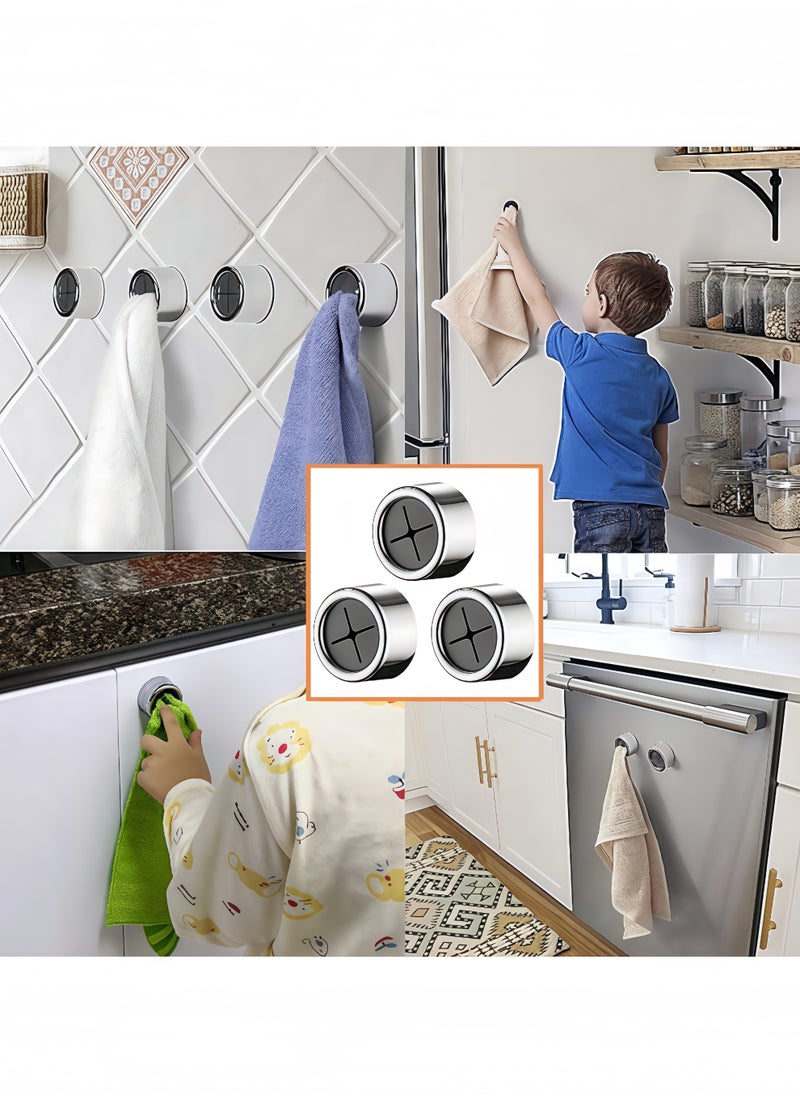 Peachjoy Self-Adhesive Kitchen Towel Holder Kitchen Hooks Round Wall Mount Hook Hand Towel Holder for Bathroom, Kitchen and Home, No Drilling 3 Pieces  - Image 3