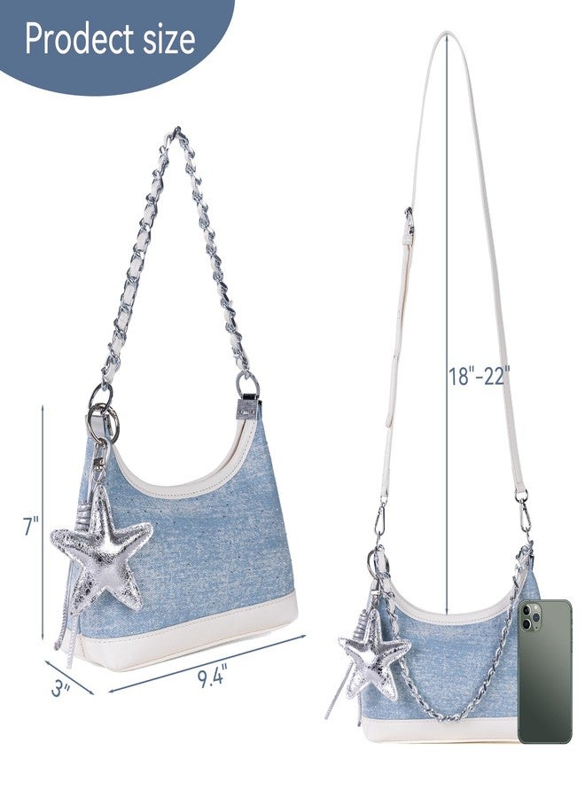 iSamzan Denim Hobo Purse for Women: Sparkling Vintage Blue Crossbody Bag - 9.4" Small Handbag for Shopping, Travel & Party (Light Blue) - Image 2