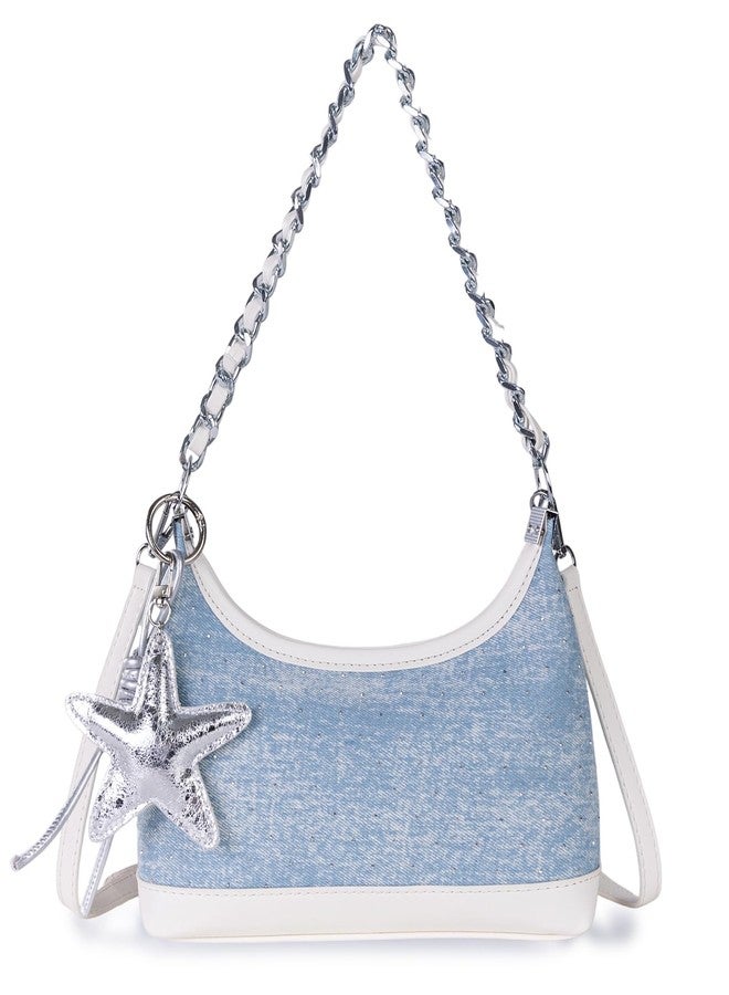 iSamzan Denim Hobo Purse for Women: Sparkling Vintage Blue Crossbody Bag - 9.4" Small Handbag for Shopping, Travel & Party (Light Blue) - Image 1
