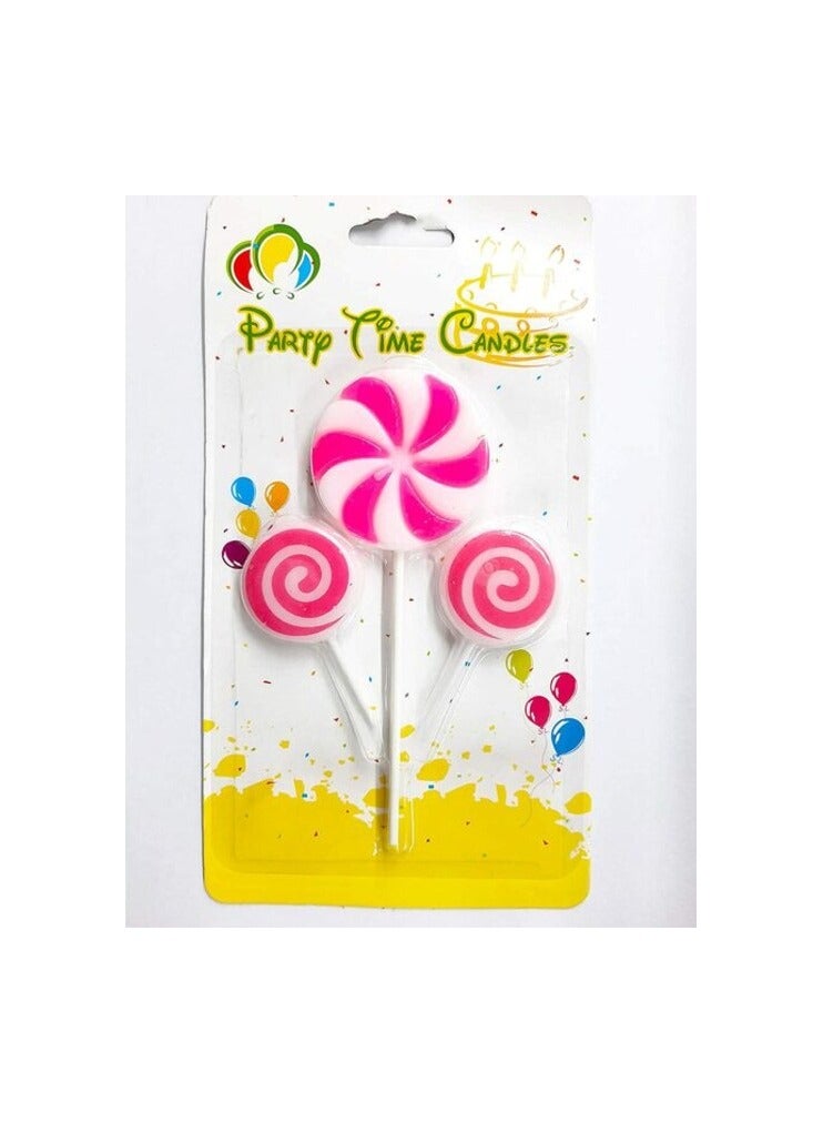 بارتي تايم 3 قطع شمعة مصاصة وردية مع حامل عصا شمعة عيد ميلاد للأطفال والكبار لتزيين كعكة عيد الميلاد - شمعة رقم للذكرى السنوية، شمعة عيد الحب لتزيين الكيك