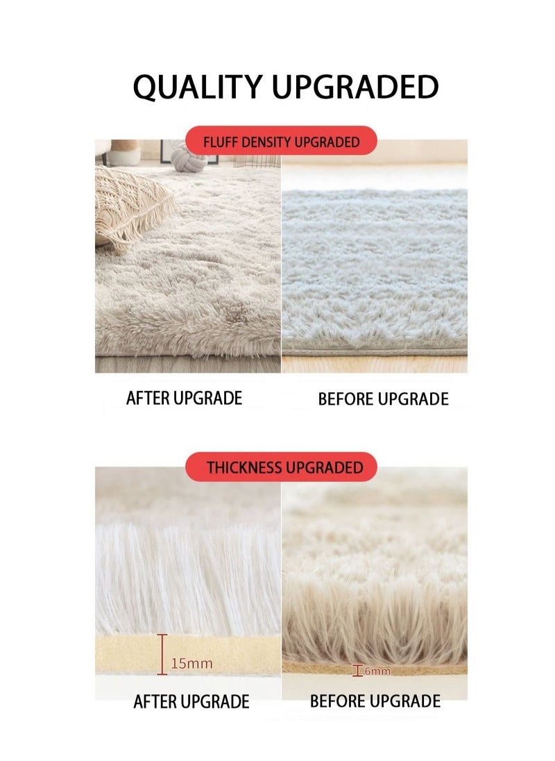 Modern Wool Fluffy Floor Mat Carpet with Anti slip High Pile Bottom with Upgraded Foam (Size 120×160CM), Rectangle