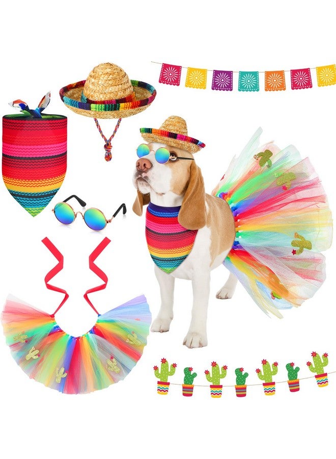 JaGely 4 Pieces Pet Mexican Costume Dog Outfit Accessories Includes Mexican Cinco De Mayo Pet Sombrero Hat, Triangle Dog Bandana Glasses and Tulle Tutu Skirt for Medium Large Pets Mexican Costume - Image 1