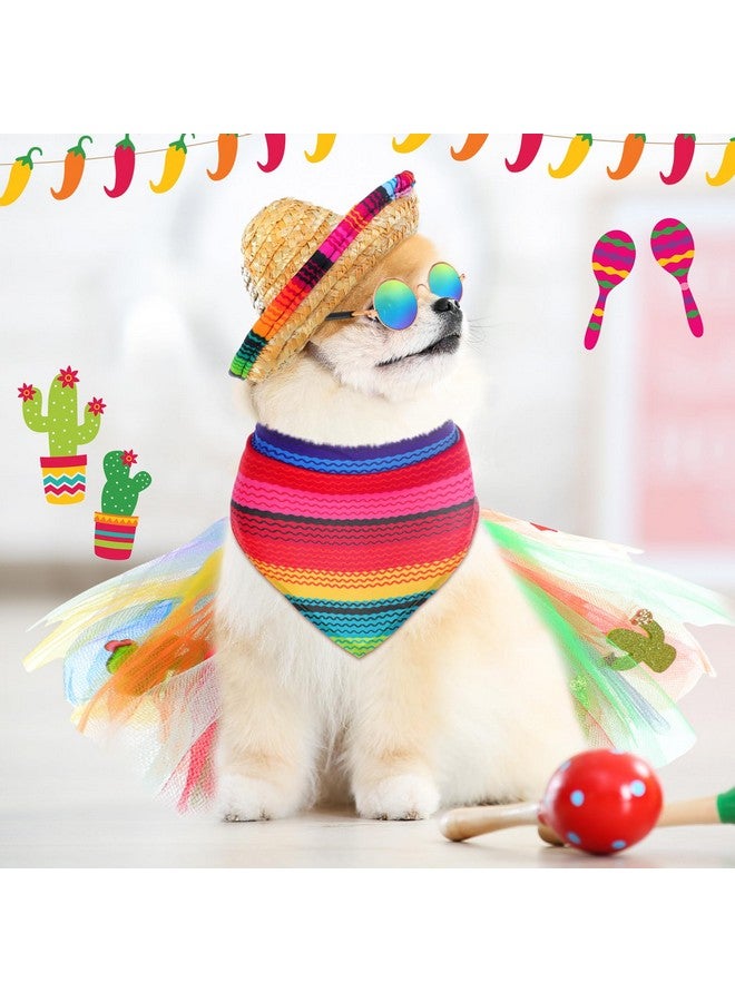 JaGely 4 Pieces Pet Mexican Costume Dog Outfit Accessories Includes Mexican Cinco De Mayo Pet Sombrero Hat, Triangle Dog Bandana Glasses and Tulle Tutu Skirt for Medium Large Pets Mexican Costume - Image 5