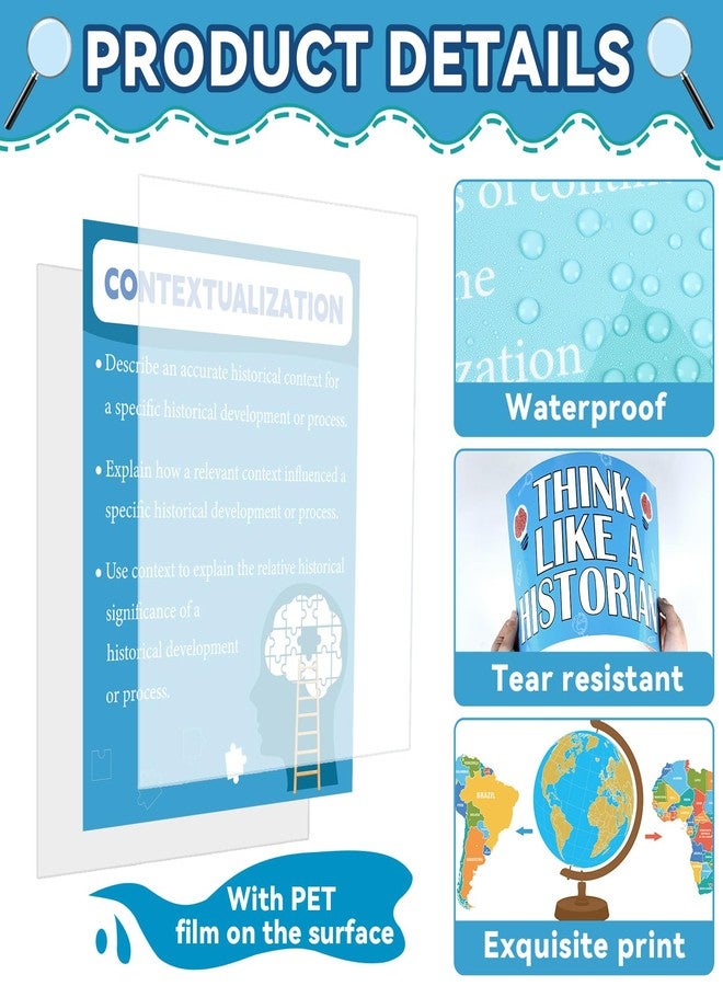 Justforjoyful ١٨ ملصقًا تاريخيًا لتزيين الفصول الدراسية، لوحة إعلانات للدراسات الاجتماعية، لوازم مدرسية، مطبوعات فنية جدارية "فكّر كالمؤرخ" للمرحلة المتوسطة والثانوية، المكتب، المنزل، ولوازم الفصول الدراسية - Image 3