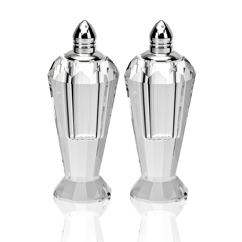 Badash Badash Crystal Salt and Pepper Shaker Set  4 Tall Preston HandCut Optical Crystal Glass Shakers with Platinum Tops  Set a Beautiful Table 
