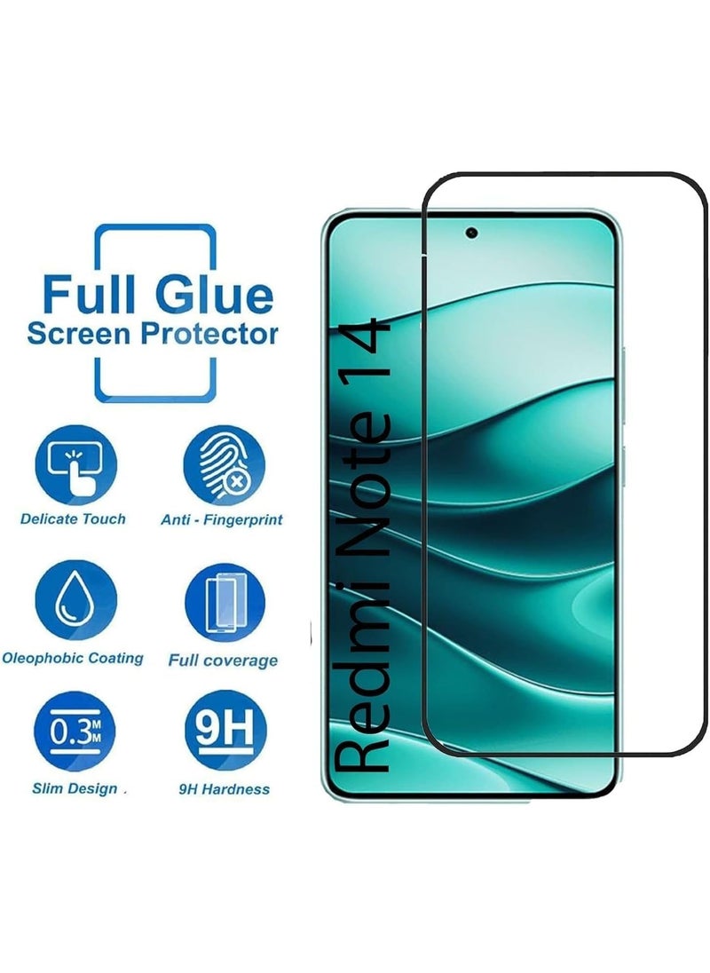 ماركة غير محددة - واقي شاشة زجاجي مقوى لهاتف Xiaomi redmi Note 14 (4G) بجودة عالية الوضوح، زجاج مقوى مضاد للخدش من الحافة إلى الحافة مع مجموعة تركيب سهلة (أسود) - Image 1