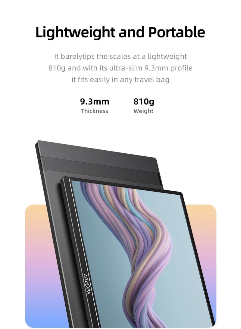 ARZOPA 16.0 Inch Portable Monitor Z1RC, 2K QHD 2560x1600 IPS 60Hz Display with 123% sRGB, Built-in Stand, Eye Care, USB-C & HDMI External Second Screen for MacBook, Laptop, Phone, Xbox, PS4/PS5, Nintendo Switch - Image 5