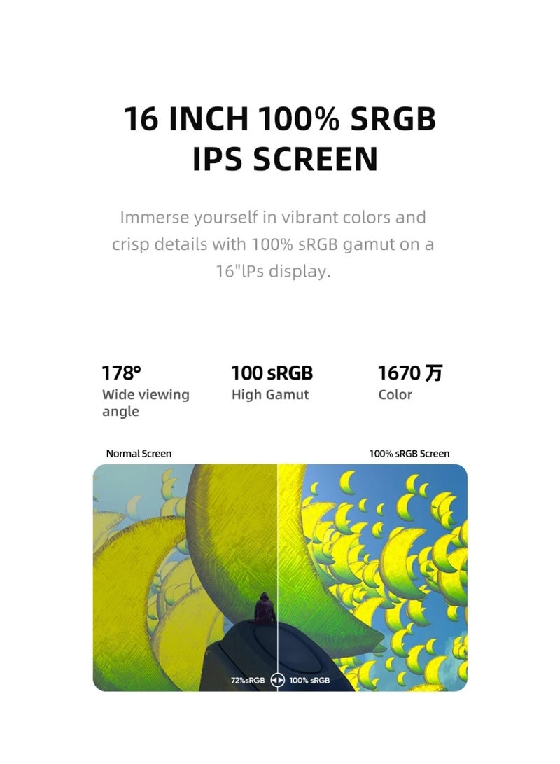 ARZOPA 16.0 Inch Portable Monitor Z1RC, 2K QHD 2560x1600 IPS 60Hz Display with 123% sRGB, Built-in Stand, Eye Care, USB-C & HDMI External Second Screen for MacBook, Laptop, Phone, Xbox, PS4/PS5, Nintendo Switch - Image 3