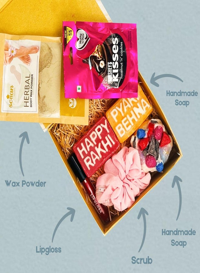 SCIIAN Rakhi Gift Hamper | Gift Hamper for Sister | Rakhbhandan Gift | Pyari Behna Soap | Dessert Candle | Herbal Body Wax Powder | Decorative Scrunchie | Rakhi Hamper Box - Image 3