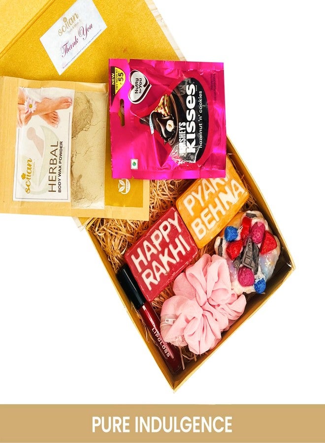 SCIIAN Rakhi Gift Hamper | Gift Hamper for Sister | Rakhbhandan Gift | Pyari Behna Soap | Dessert Candle | Herbal Body Wax Powder | Decorative Scrunchie | Rakhi Hamper Box - Image 2