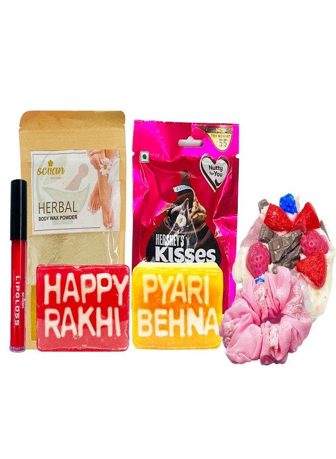 SCIIAN Rakhi Gift Hamper | Gift Hamper for Sister | Rakhbhandan Gift | Pyari Behna Soap | Dessert Candle | Herbal Body Wax Powder | Decorative Scrunchie | Rakhi Hamper Box - Image 1