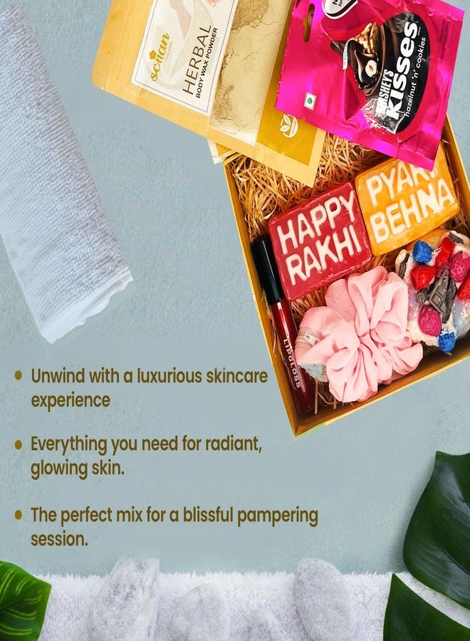 SCIIAN Rakhi Gift Hamper | Gift Hamper for Sister | Rakhbhandan Gift | Pyari Behna Soap | Dessert Candle | Herbal Body Wax Powder | Decorative Scrunchie | Rakhi Hamper Box - Image 4