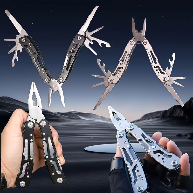 1 Set Multi Functional Folding Tool Pliers Portable EDC Tool Kit Black with Serrated Blades Bottle Opener Screwdriver and Tail Lock Pliers Durable Metal Construction Ideal for Men Suitable for Camping and Outdoor Use - Image 5