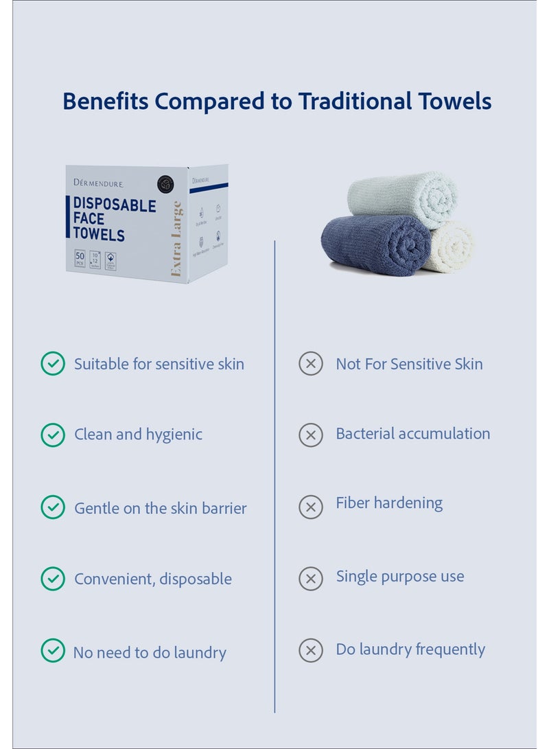 ديرمندور مناشف وجه للاستخدام مرة واحدة، حجم كبير جدًا، ألياف طبيعية 100%، فائقة النعومة، فائقة الامتصاص، للبشرة الحساسة والمعرضة لحب الشباب، قابلة للتحلل الحيوي بنسبة 100%، 50 قطعة - Image 5