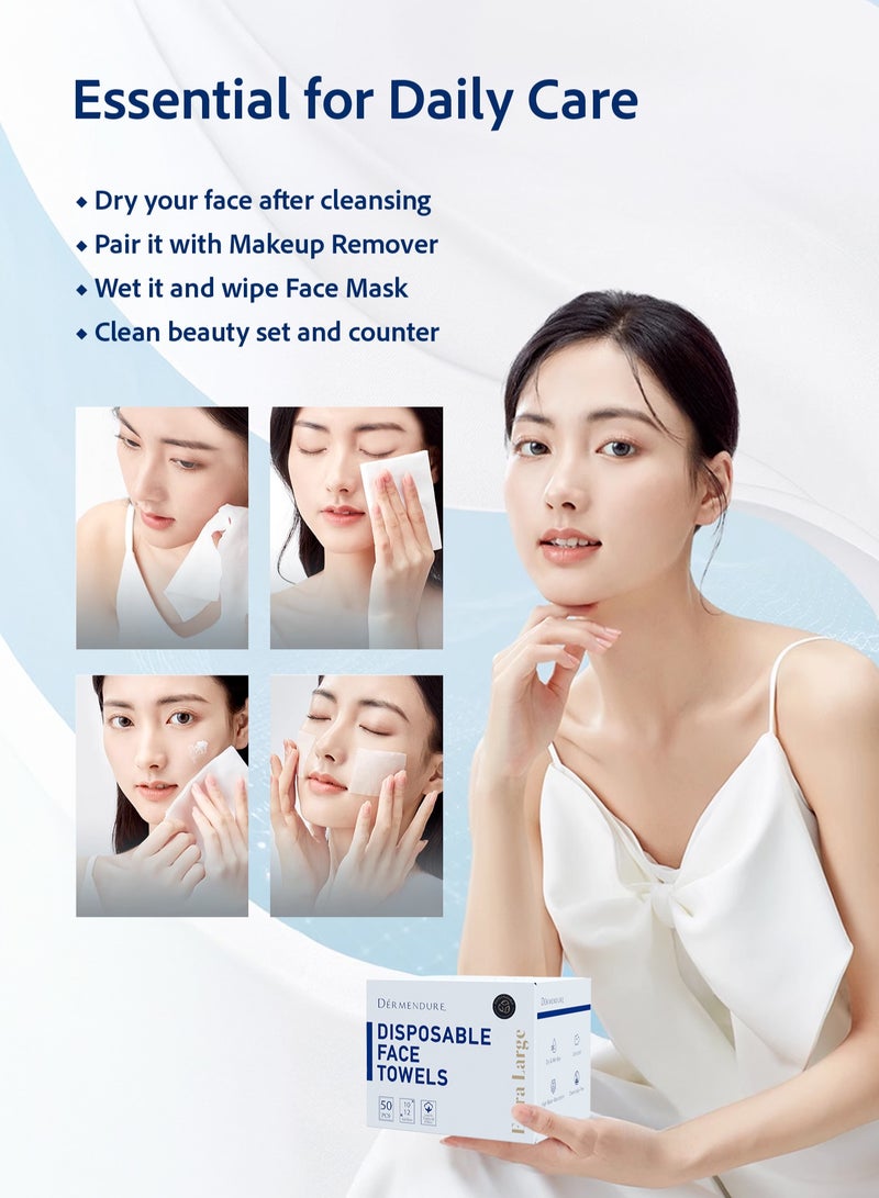 ديرمندور مناشف وجه للاستخدام مرة واحدة، حجم كبير جدًا، ألياف طبيعية 100%، فائقة النعومة، فائقة الامتصاص، للبشرة الحساسة والمعرضة لحب الشباب، قابلة للتحلل الحيوي بنسبة 100%، 50 قطعة - Image 3