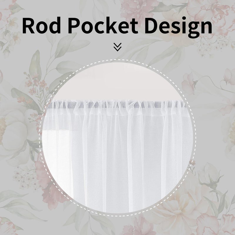Fereyis Floral Sheer Curtains for Living Room 84 inch Length 2 Panels Set Elegant Red Pink Flower Printed Window Curtain Chiffon Drapes for Bedroom - Image 3