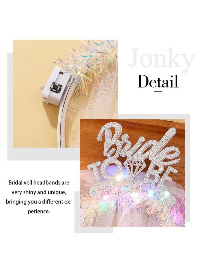 JONKY Light Up Bride to Be Veil Headband Led White Headbands Bridal Short Veils Headpiece Tulle Bachelorette Party Hair Accessories for Women and Girls - Image 5