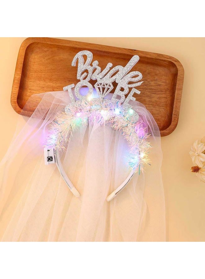 JONKY Light Up Bride to Be Veil Headband Led White Headbands Bridal Short Veils Headpiece Tulle Bachelorette Party Hair Accessories for Women and Girls - Image 1