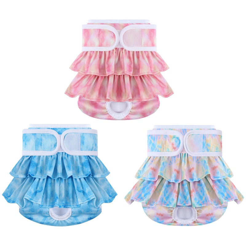 Mengelina Reusable Dog Diapers Female 3 Pack Doggie Diapers for Period Heat Incontinence Puppy Training (X-Small, Watercolor) - Image 1