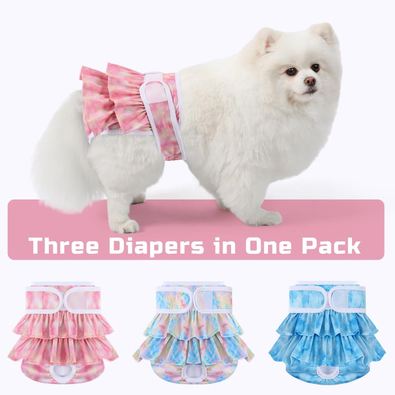 Mengelina Reusable Dog Diapers Female 3 Pack Doggie Diapers for Period Heat Incontinence Puppy Training (X-Small, Watercolor) - Image 5