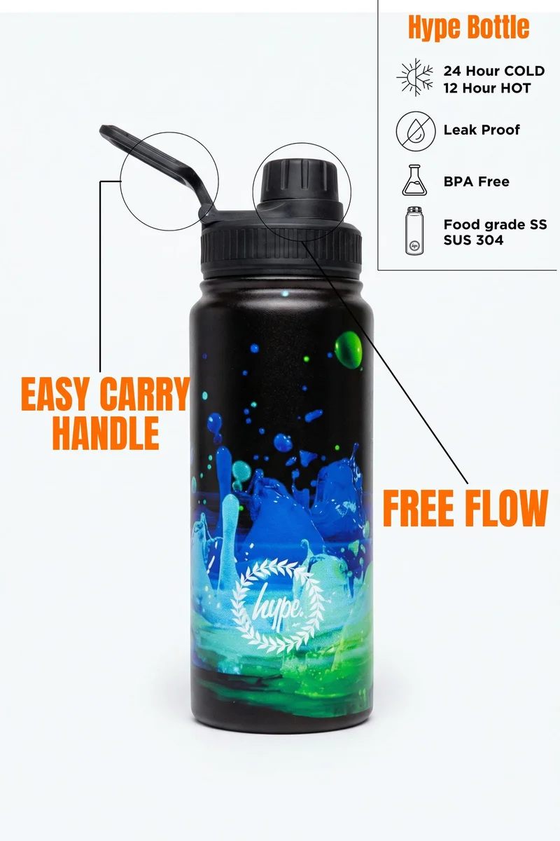 Just Hype HYPE Water Bottle Black 3D Droplets Metal