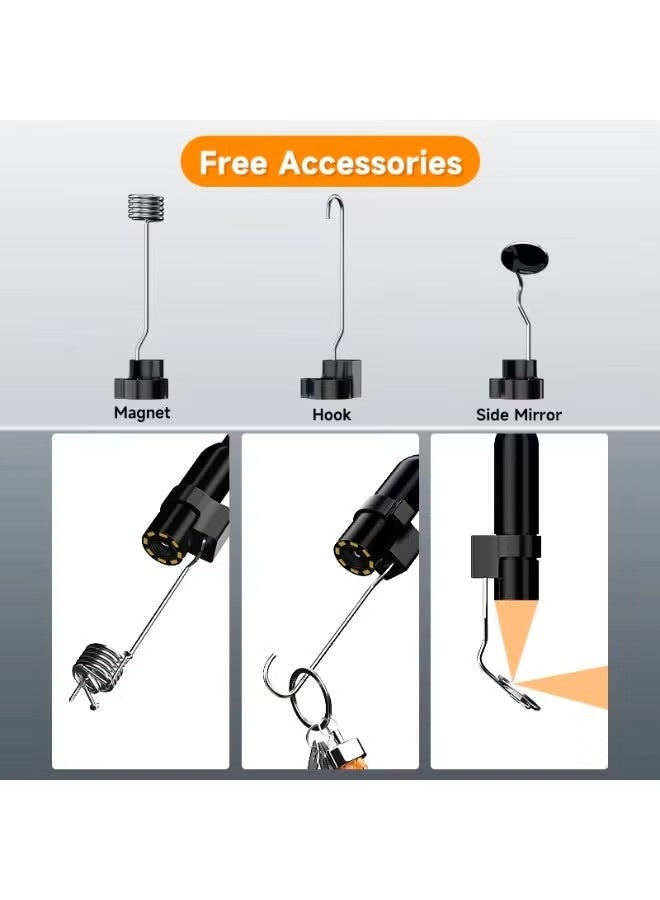 بلو فاير كاميرا فحص صناعية Endoscope Borescope بدقة HD 1080P مع شاشة IPS بحجم 4.3 بوصة – كاميرا ثعبانية مقاومة للماء IP68 بقطر 8 مم | 8 مصابيح LED قابلة للتعديل، كابل صلب مرن بطول 2م–100م | بطارية قابلة لإعادة الشحن 2600mAh | أداة فحص السيارات والأنابيب والصرف الصحي والجدران والآلات الصناعية - Image 4