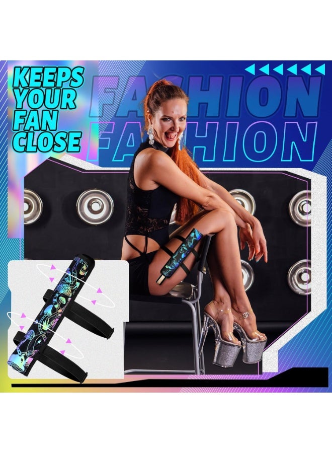 KASTWAVE Summer Rave Fan Holster Rave Fan Holder Folding Hand Fan Pouch Foldable Fan Sleeves with Waist Belt for Thigh Party - Mushroom Style  - Image 5