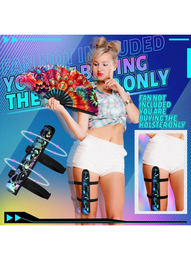 KASTWAVE Summer Rave Fan Holster Rave Fan Holder Folding Hand Fan Pouch Foldable Fan Sleeves with Waist Belt for Thigh Party - Mushroom Style  - Image 4