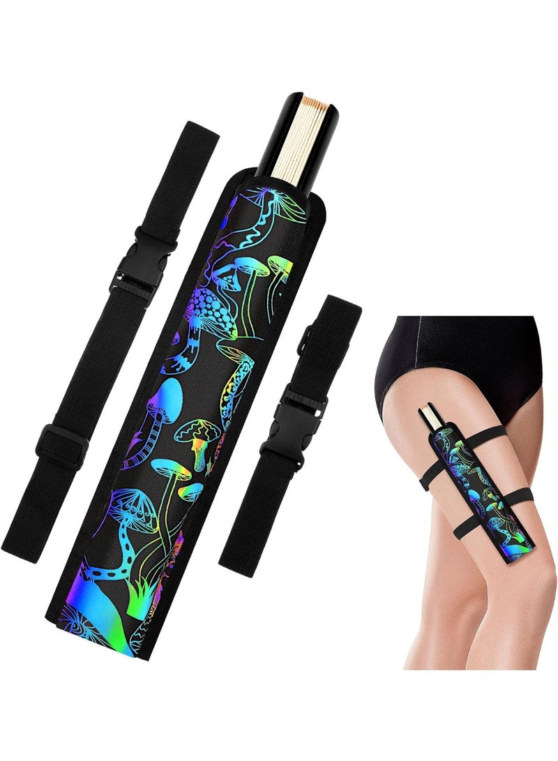 KASTWAVE Summer Rave Fan Holster Rave Fan Holder Folding Hand Fan Pouch Foldable Fan Sleeves with Waist Belt for Thigh Party - Mushroom Style  - Image 1