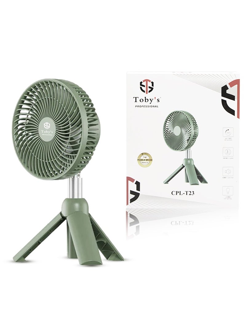 توبيز مروحة Tobys CPL-T23 المحمولة القابلة لإعادة الشحن بسعة 4000 مللي أمبير/ساعة مع مصباح LED قابل للتعديل الارتفاع للمنزل والمكتب والتخييم في الهواء الطلق  - Image 1