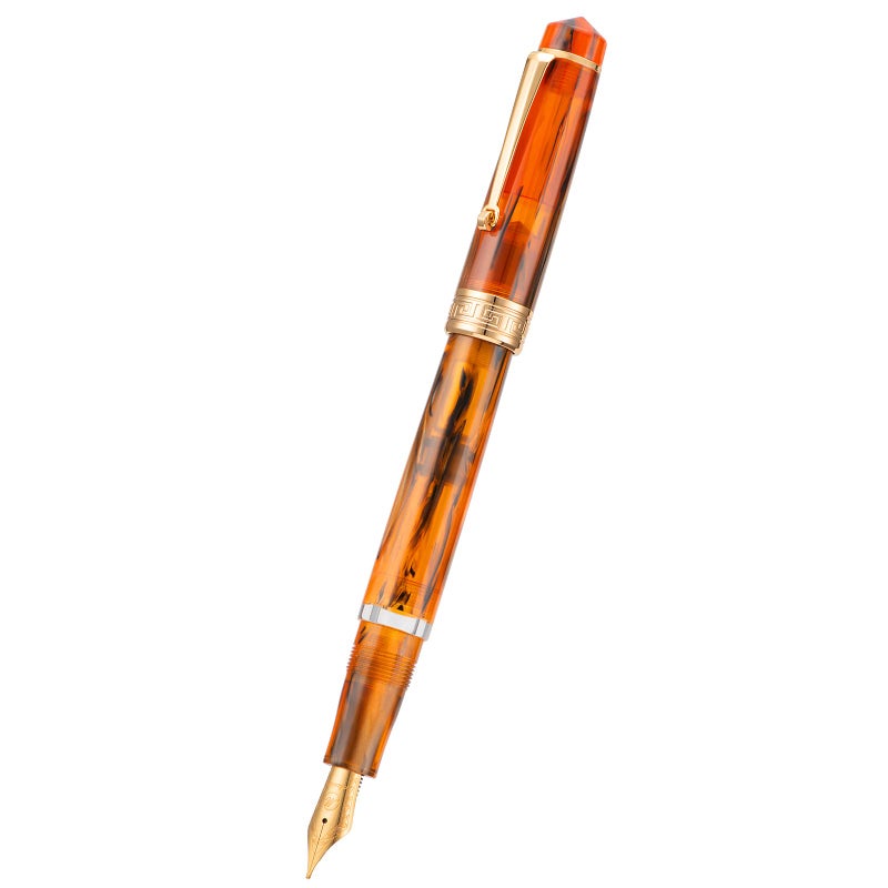 Asvine P20 Piston Fountain Pen Amber Resin, Iridium Medium Nib Gold Trim Smooth Writer Collection with Case Set - Image 2