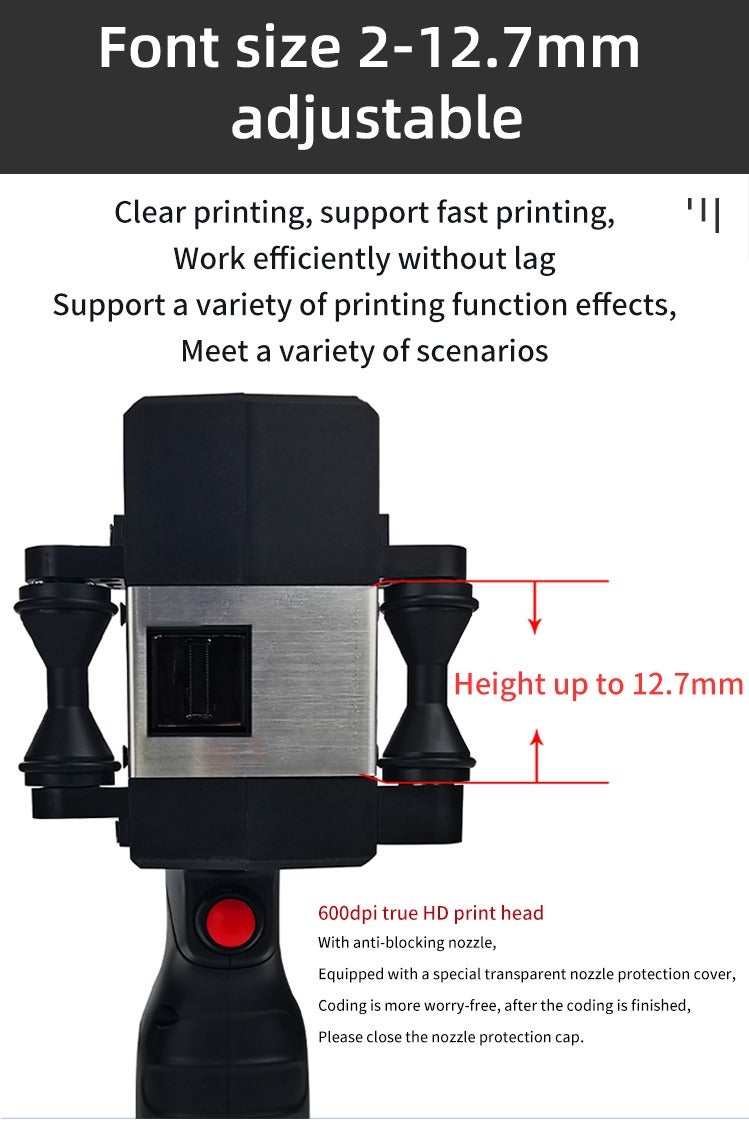 Handheld Inkjet Printer for Date Code, Logo, Barcode & QR Code Printing, 4.3" Color Touchscreen, High-Speed Processor, Fast Dry Ink Cartridge, Adjustable Print Height, 600DPI Precision, Battery Operated, Easy to Use for Business & Commercial Printing on Metal, Plastic, Wood, Glass, and More - Image 4