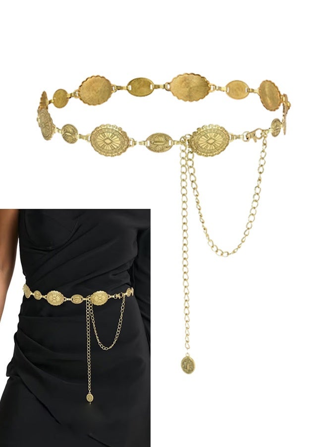 Gold Metal Concho Chain Belt for Women – Adjustable Boho Vintage Waist Chain - Image 1