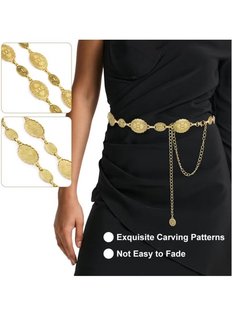 Gold Metal Concho Chain Belt for Women – Adjustable Boho Vintage Waist Chain - Image 2