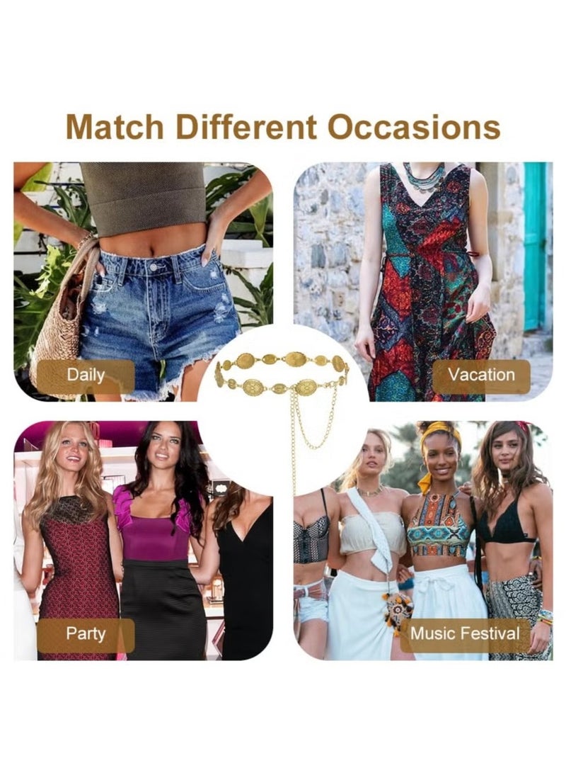 Gold Metal Concho Chain Belt for Women – Adjustable Boho Vintage Waist Chain - Image 5