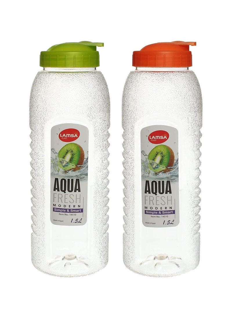 Lamsa Plast Set Of 2 Plastic Water Bottle - 1.5 L, Multi Color