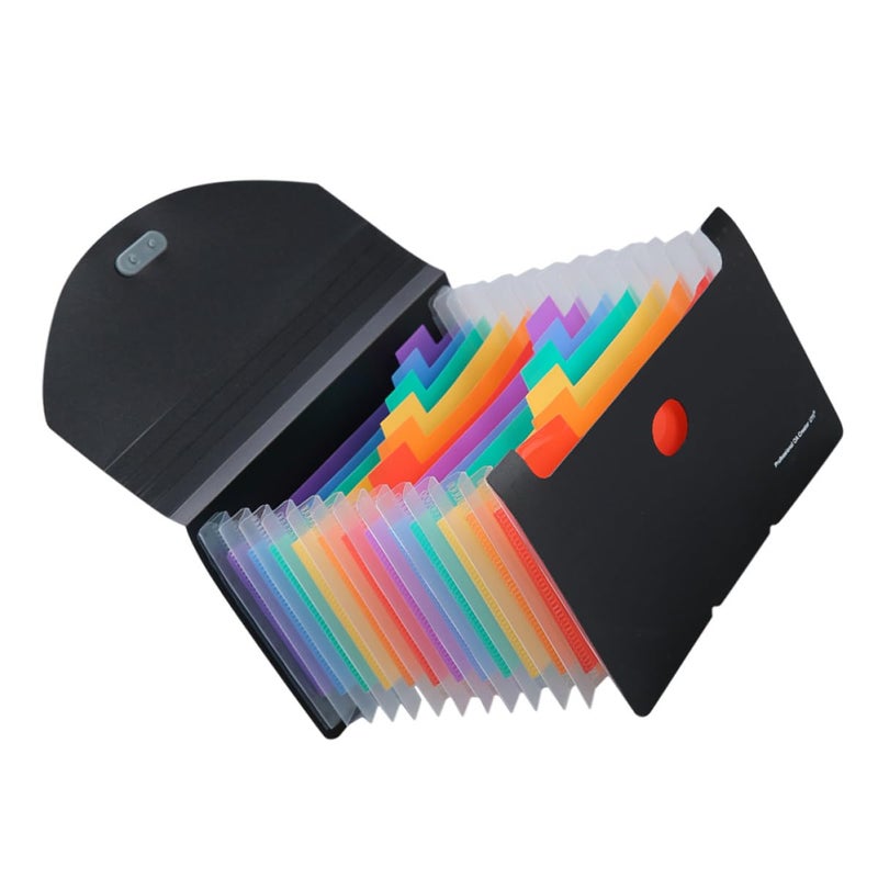 A6 Expandable Accordion File Organizer 13 Pocket Binder For Receipts Coupons Documents Cash Black Cover Rainbow Pages - Image 2