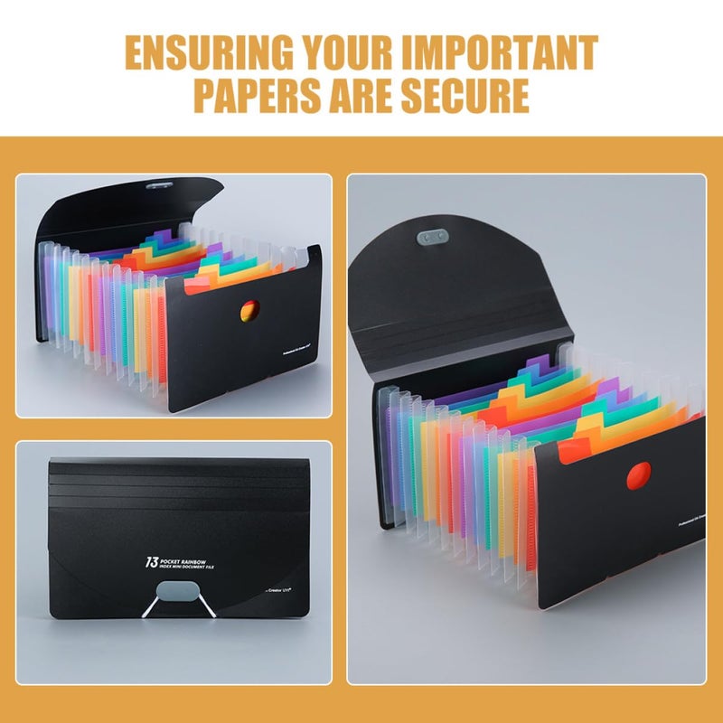 A6 Expandable Accordion File Organizer 13 Pocket Binder For Receipts Coupons Documents Cash Black Cover Rainbow Pages - Image 4