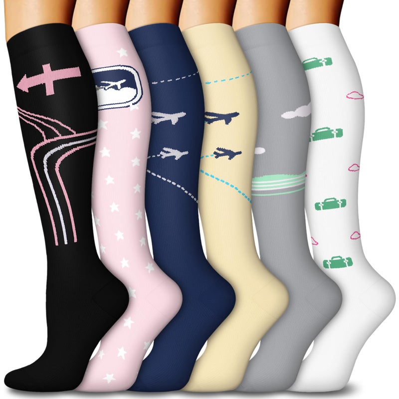 FuelMeFoot 6 Pairs Compression Socks for Women & Men 15-20mmHg Graduated Support Knee High Socks for Nurses, Travel, Athletic - Image 1