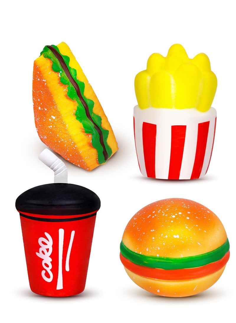 Excefore Food Squishies Toy, 4 Pack Simulation Sandwiches, Fries, Burgers, Cola Sensory Stress Relief Squeeze Toy for Kids and Adults, Birthday Collection - Image 1