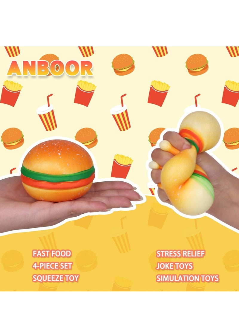 Excefore Food Squishies Toy, 4 Pack Simulation Sandwiches, Fries, Burgers, Cola Sensory Stress Relief Squeeze Toy for Kids and Adults, Birthday Collection - Image 3
