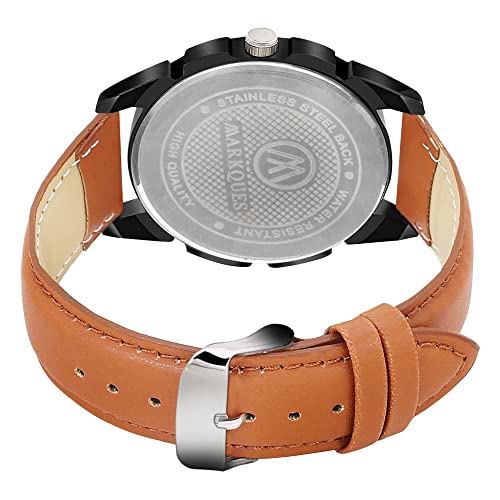 MARKQUES Invader Day & Date Analog Watches for Mens and Boys (Black & Tan Color Watch) (IND-770104) - Image 4