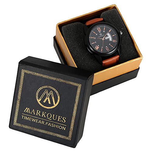 MARKQUES Invader Day & Date Analog Watches for Mens and Boys (Black & Tan Color Watch) (IND-770104) - Image 5